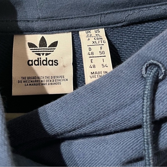 Women Adidas Originals Trefoil 3-Stripes Cropped Hoodie Mineral Blue Size XL - Picture 3 of 6